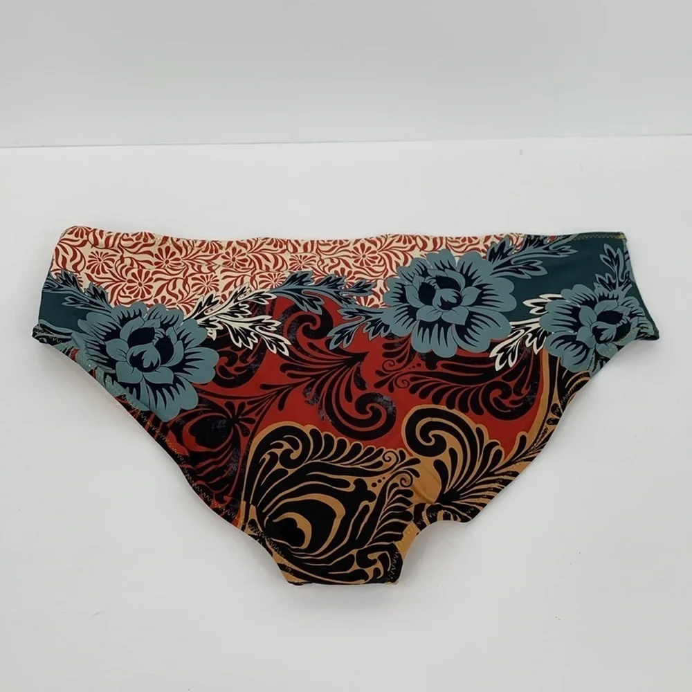 Agua Bendita Audrey Fera swim bikini bottom Colombia floral gold blue new 3X